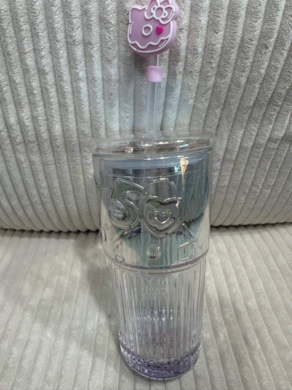Hello Kitty Cafe Irridescent  glass tumbler-limited edition. New. No box.